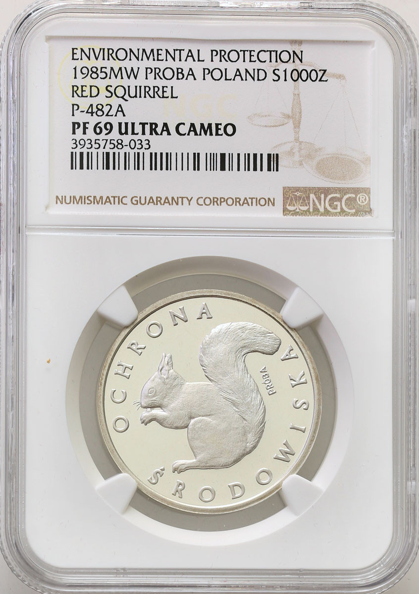 PRL. PRÓBA srebro 1.000 złotych 1985 Wiewiórka NGC PF69 ULTRA CAMEO (2 MAX)